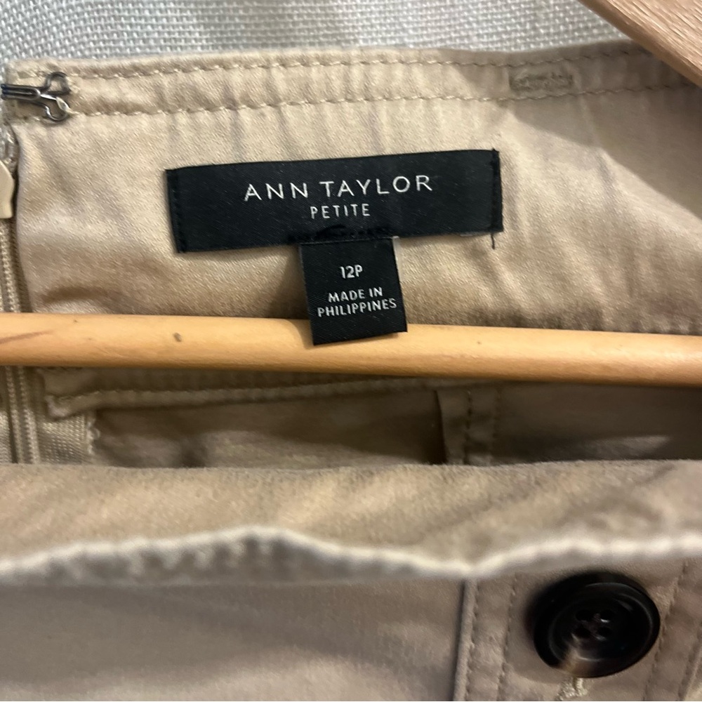 Ann Taylor Petite Khaki Button Front Skirt - Picture 6 of 10